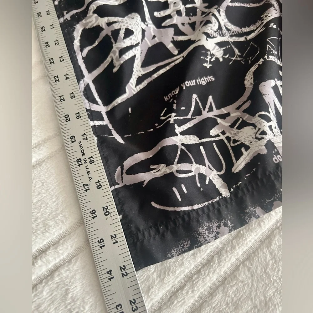 Utility Red and Black Urban Swim Shorts with Graphic Design​​​​​